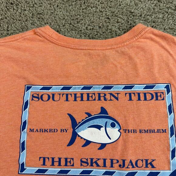 Southern Tide Shirt Mens Extra Large Peach Orange Coral Blue The Skipjack - Picture 6 of 13